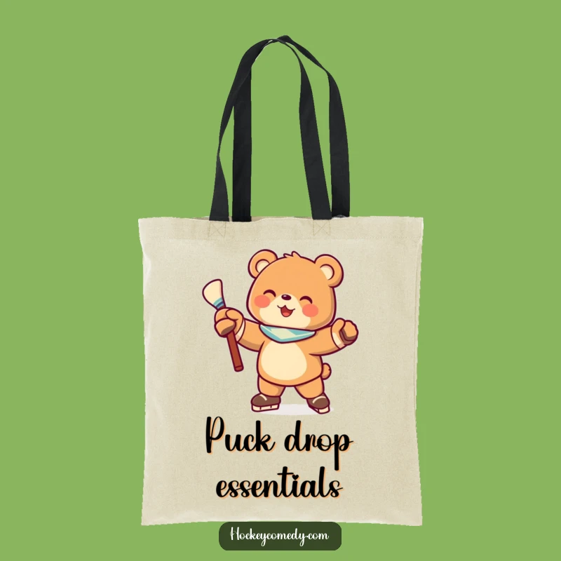 Funny Hockey Bear Tote Bag: Joyful Pose, Practical Gift for Puck Lovers