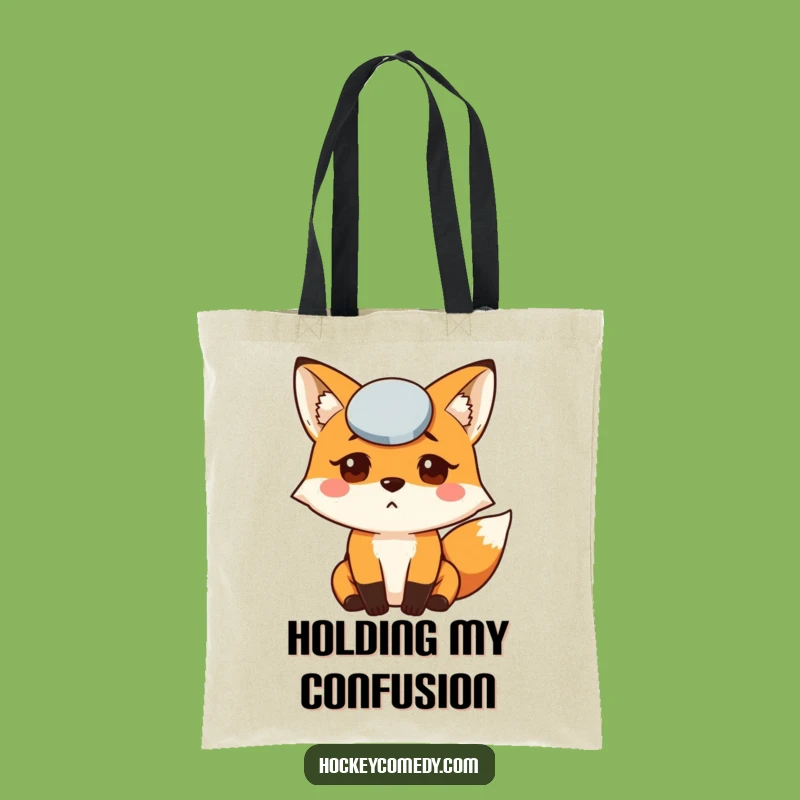 Funny Fox Puck Tote Bag: Durable Hockey Fan Bag, Eco-Friendly Hilarious Gift